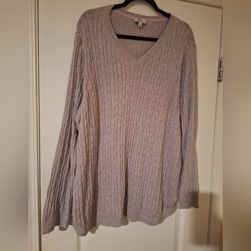 Cozy V-Neck Cable‎ Knit Sweater Womens Kim Rogers 3X